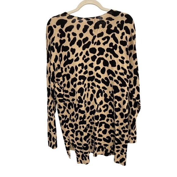 INC International Concepts Sweater Size XL Leopard V Neck Tan Black Animal Print - Picture 2 of 8